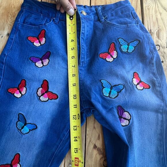 Unbranded Jeans Womens Size M Multicolor Butterfly Embroidery Flare Patchwork - Picture 14 of 16
